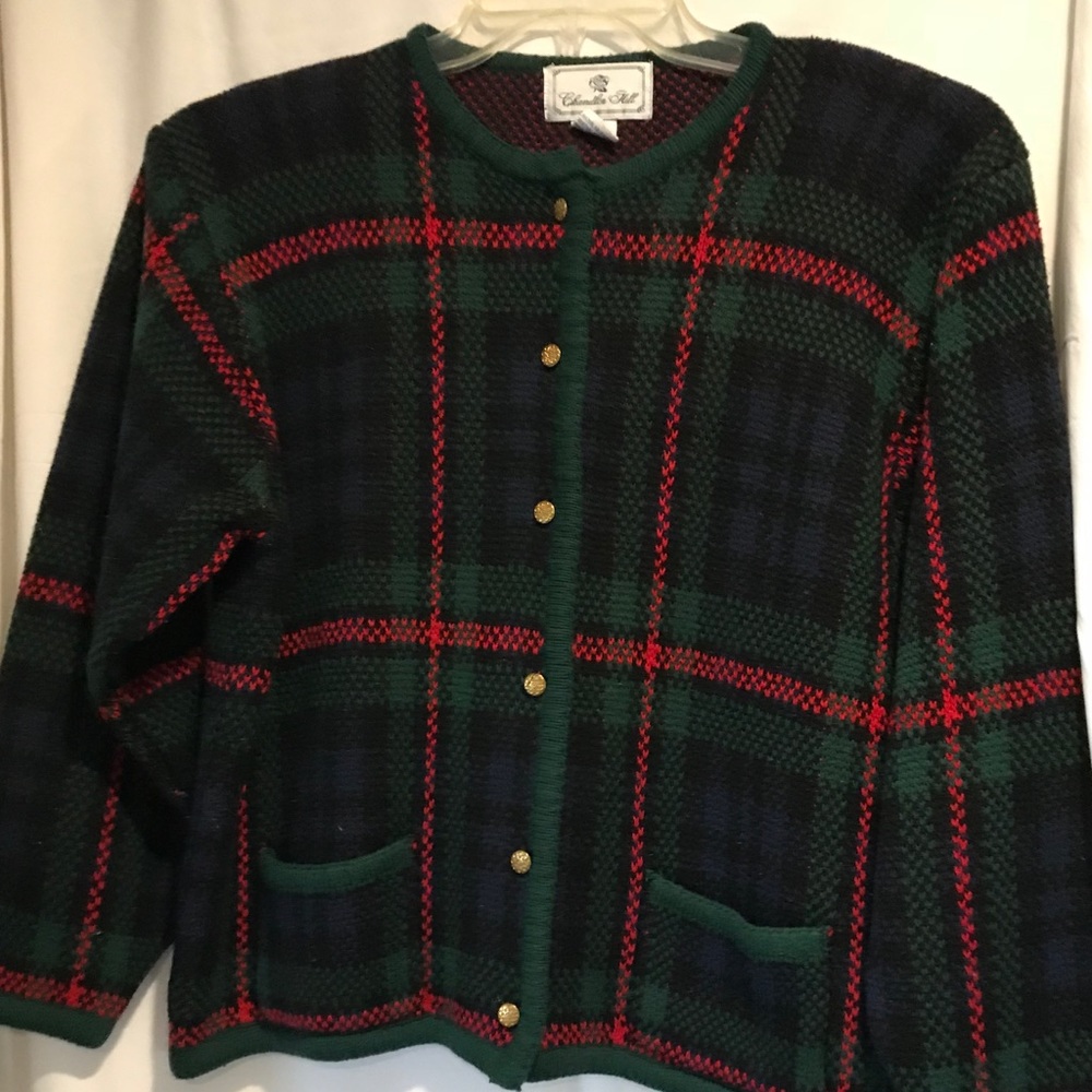 Black Watch Plaid knit jacket  Sz M 1980